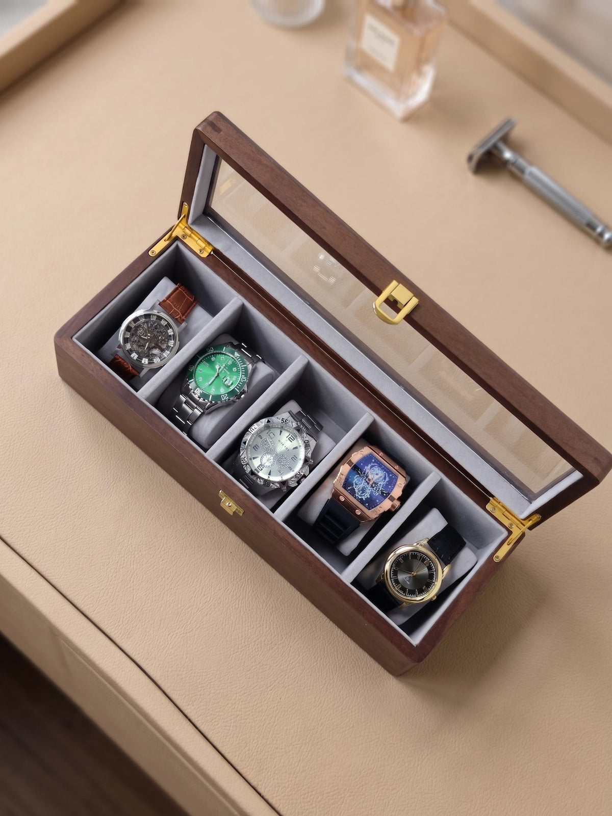 Personalized Walnut Watch Box (1 to 10 Slots) - Father's Day Gift for Husband & Dad, Custom Watch Display Case for Him