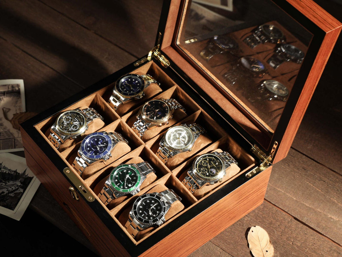 Luxury Watch Case Dad Anniversary Present, Elegant Watch Box Wooden Storage Organizer Retirement Gift for Men Personalized Watch Display Box