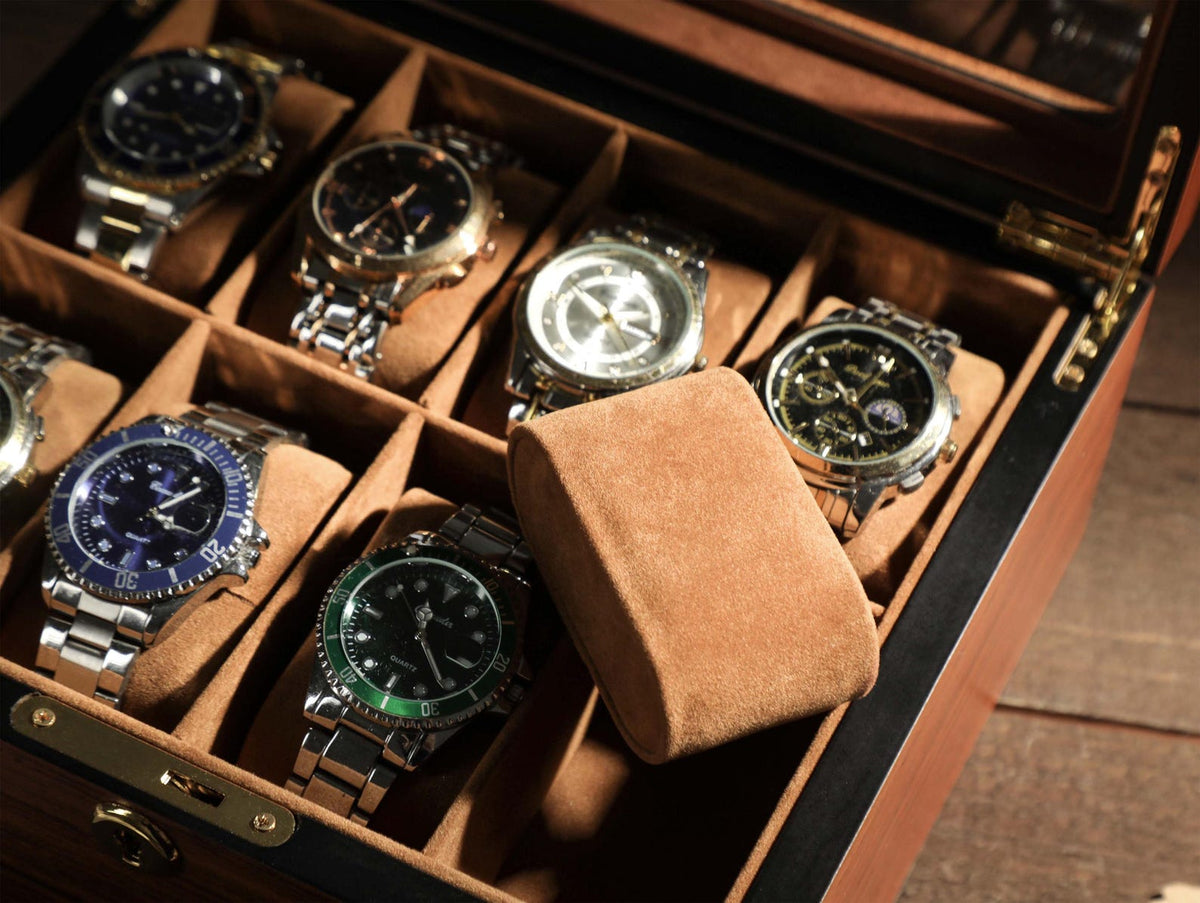 Luxury Watch Case Dad Anniversary Present, Elegant Watch Box Wooden Storage Organizer Retirement Gift for Men Personalized Watch Display Box