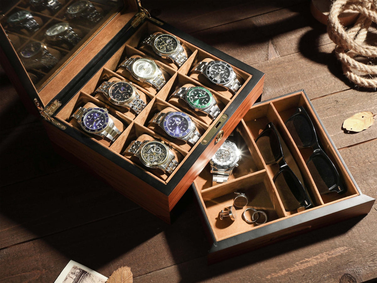 Luxury Watch Case Dad Anniversary Present, Elegant Watch Box Wooden Storage Organizer Retirement Gift for Men Personalized Watch Display Box