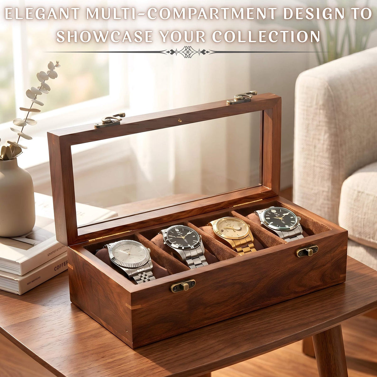 Wooden Watch Organizer Box, Handcrafted Watch Display Case, Multi Slot Watch Storage, Men's Gift, Watch Collector Gift