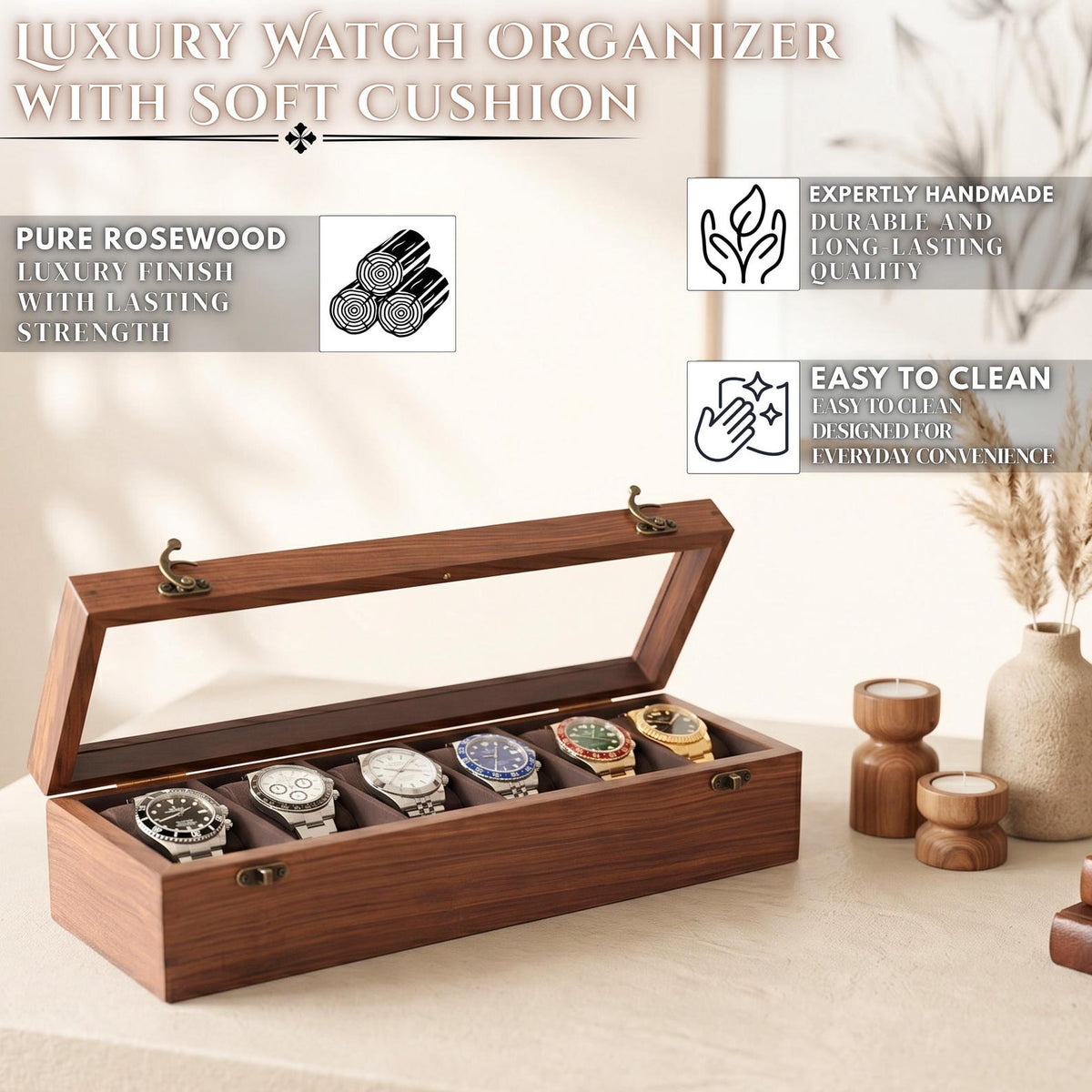 Wooden Watch Organizer Box, Handcrafted Watch Display Case, Multi Slot Watch Storage, Men's Gift, Watch Collector Gift