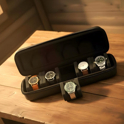 1PC 5-Slot Watch Case | Hard Shell Travel Organizer With Pillow Insert - Gift Ready (Black),Suitable For Smart Watch Storage