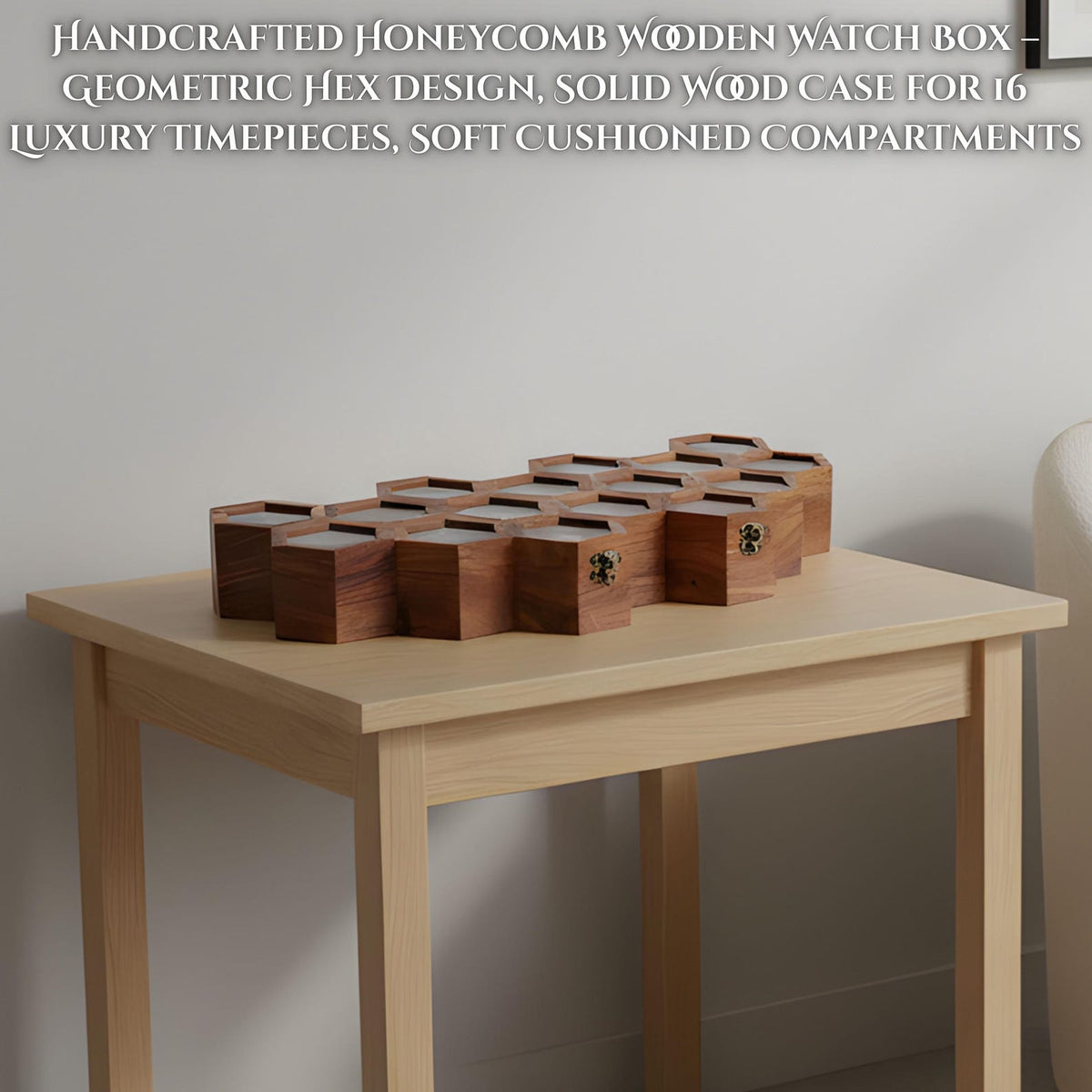 Personalized Hexagon Wooden Watch Box, 16-Compartment Display Case (Glass Lid)