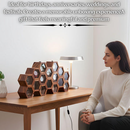 Personalized Hexagon Wooden Watch Box, 16-Compartment Display Case (Glass Lid)