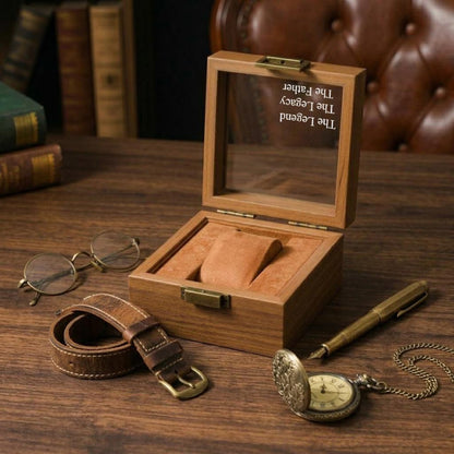 Personalized Wood Watch Box for Dad, Custom Engraved Glass Jewelry Case, Father's Day Gift, Mens Anniversary Gift, Heritage Watch Organizer