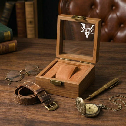 Personalized Engraved Wooden Watch Box, Custom 1/3 Slot Watch Case, Father's Day Gift for Dad, Glass Top Watch Storage Organizer