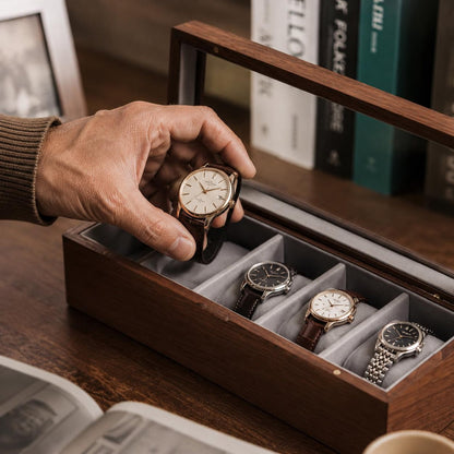 Engraved Wide Wood Watch Box - Walnut 2,3,5 Slots Watches Collection Organizer Anniversary Wedding Gift Groom Husband Father