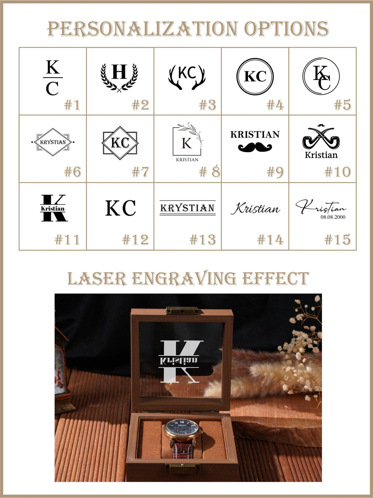 Personalized Watch box, Custom Engraved Watch Box, 6 slot, wooden watch case, glass top box, gift for him,Father's Day Gift For Daddy