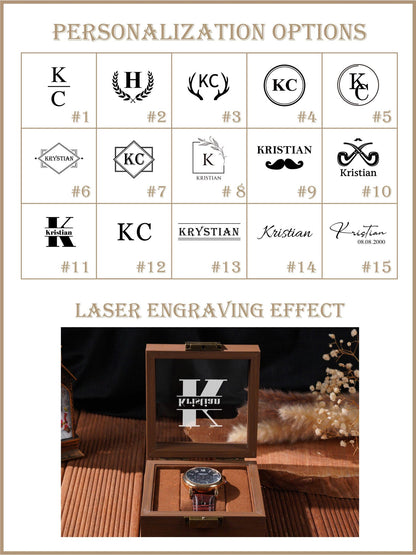 Personalized Watch box, Custom Engraved Watch Box, 6 slot, wooden watch case, glass top box, gift for him,Father's Day Gift For Daddy