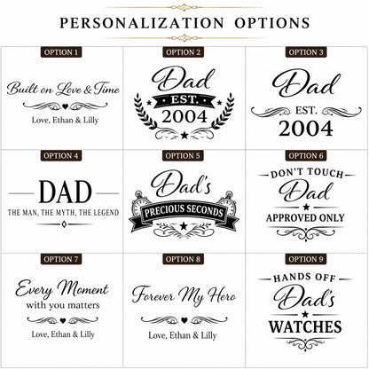 Personalized Father's Day Black Watch Box with Engraved Glass Lid