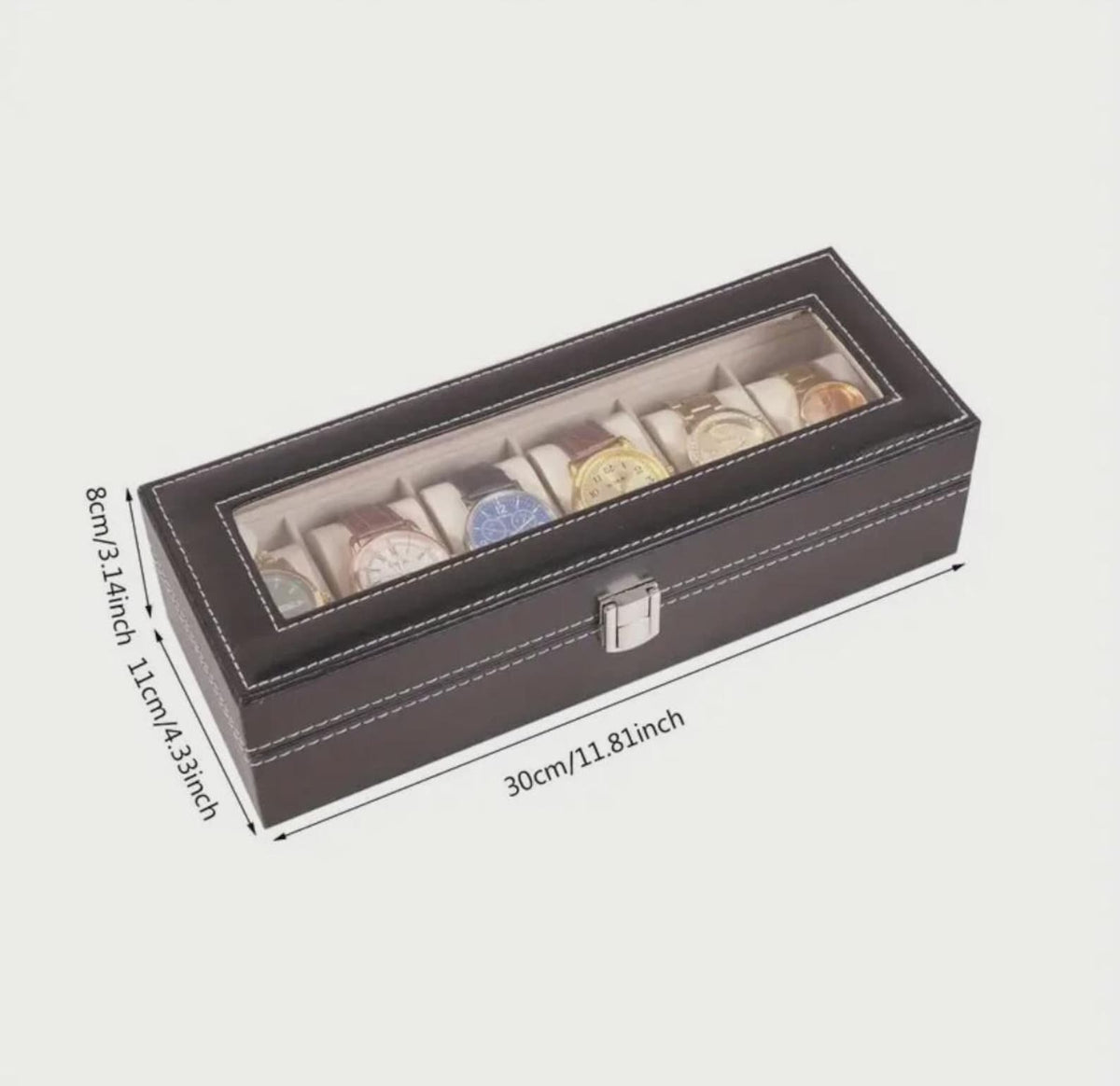 Personalized Father's Day Black Watch Box with Engraved Glass Lid