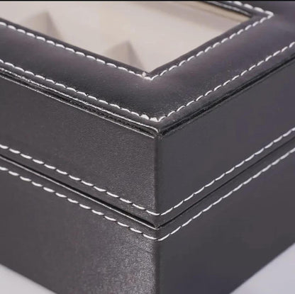 Personalized Father's Day Black Watch Box with Engraved Glass Lid