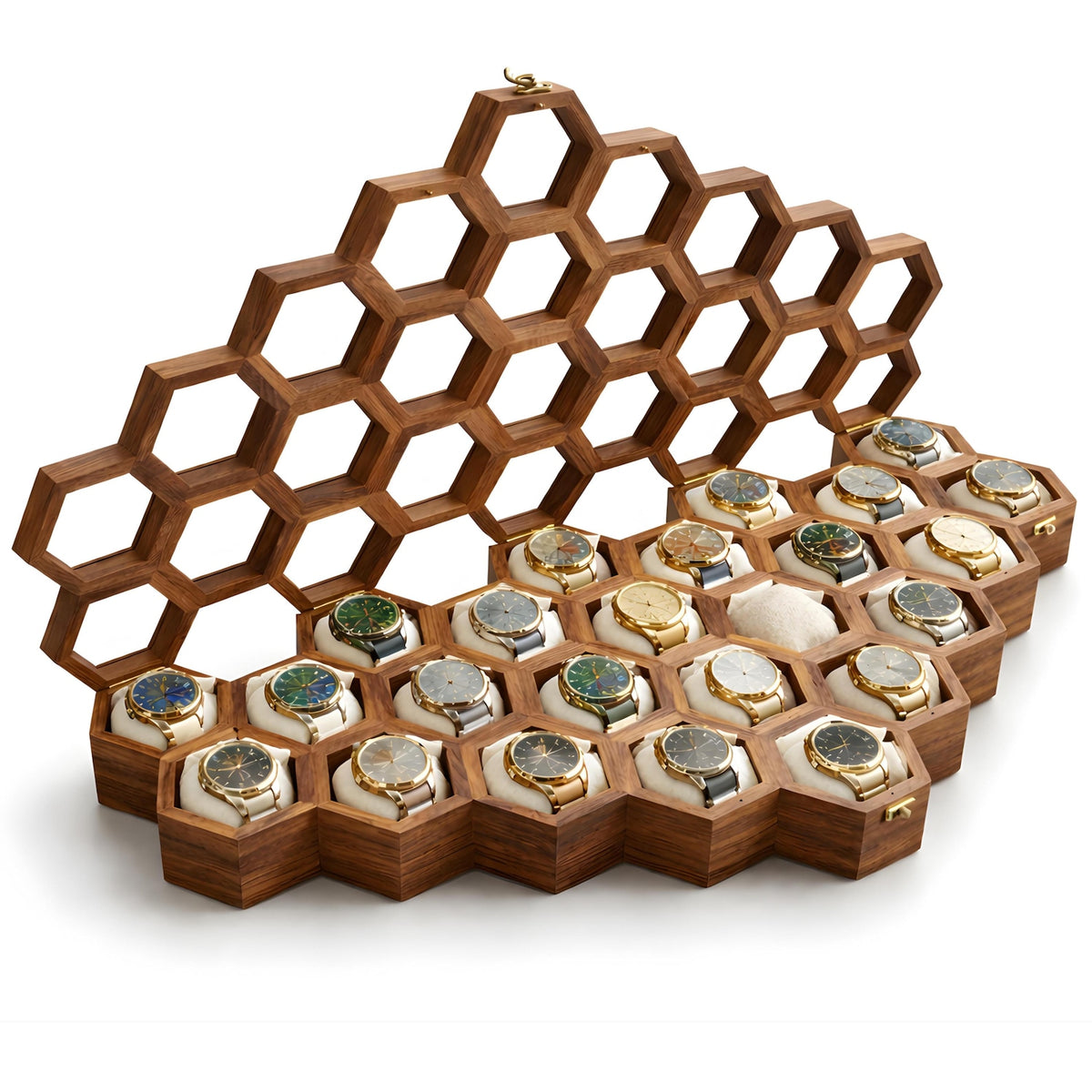 Rosewood Watch Box, Honeycomb Glass Lid Watch Organizer, Luxury Wooden Storage Case Handmade