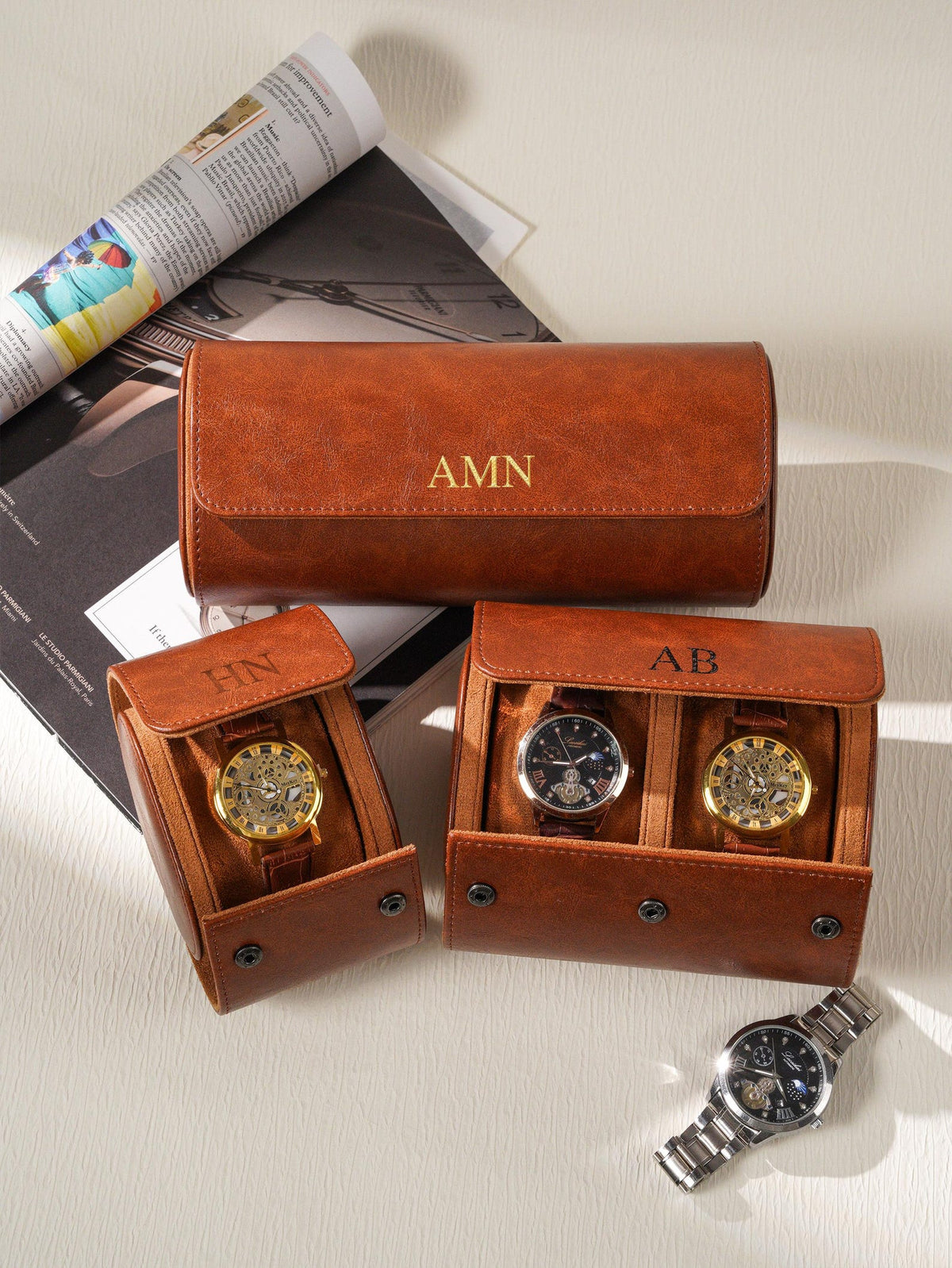 Personalized Leather Watch Box, Custom Watch Storage Case, Travel Watch Organizer for Men, Gift for Dad Husband Groomsmen, Anniversary Gift
