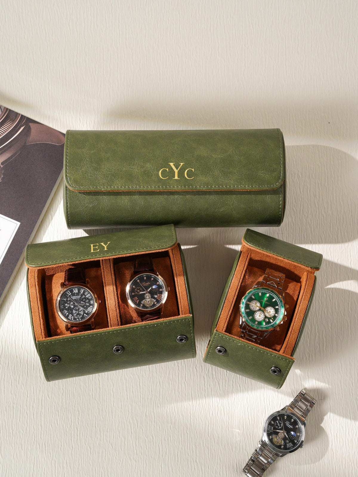 Personalized Leather Watch Box, Custom Watch Storage Case, Travel Watch Organizer for Men, Gift for Dad Husband Groomsmen, Anniversary Gift