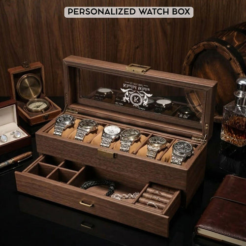 Personalized Watch Box for Men, Engraved Wooden Watch Case, Custom Gift for Him, Groomsmen Watch Organizer, Father's Day Gift