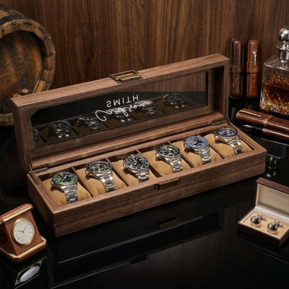 Personalized Watch Box for Men, Engraved Wooden Watch Case, Custom Gift for Him, Groomsmen Watch Organizer, Father's Day Gift