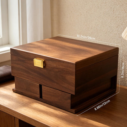 Wooden Watch EDC Organizer Box Multi Tier with Pull-Out Drawer Removable Tray Men’s Jewelry, Sunglasses, Keys Watch Storage, Gifts for him
