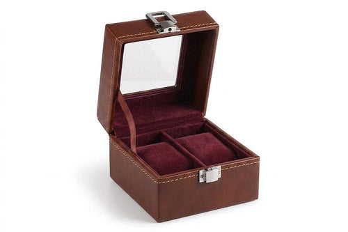 Leather Watch Box Organizer, 2-Slot Display Case with Glass Window, Velvet Lining, Clasp Lock
