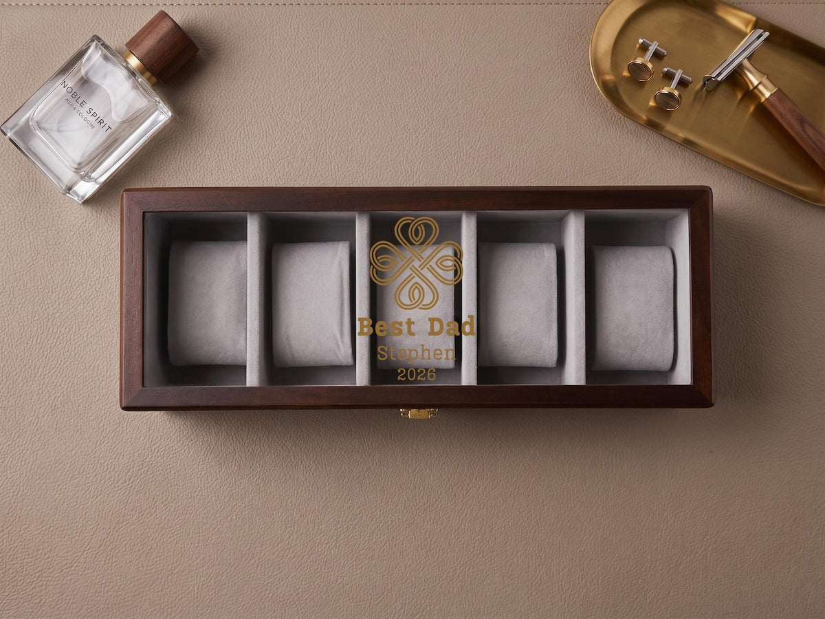 Personalized Walnut Watch Box (1 to 10 Slots) - Father's Day Gift for Husband & Dad, Custom Watch Display Case for Him