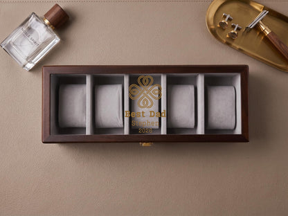 Personalized Walnut Watch Box (1 to 10 Slots) - Father's Day Gift for Husband & Dad, Custom Watch Display Case for Him