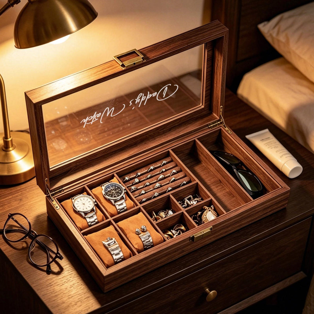 Engraved Leather Jewelry Box for Men,Jewelry Case Holder,Custom Leather Watch Case,Birthday Gift, 1st Anniversary Gift For Him,Men's Gift
