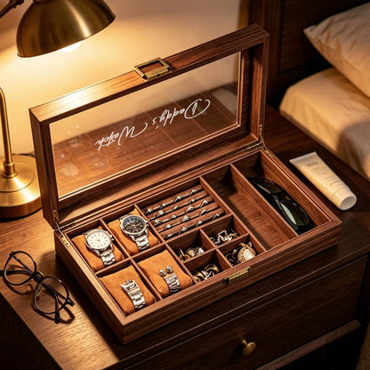 Engraved Leather Jewelry Box for Men,Jewelry Case Holder,Custom Leather Watch Case,Birthday Gift, 1st Anniversary Gift For Him,Men's Gift