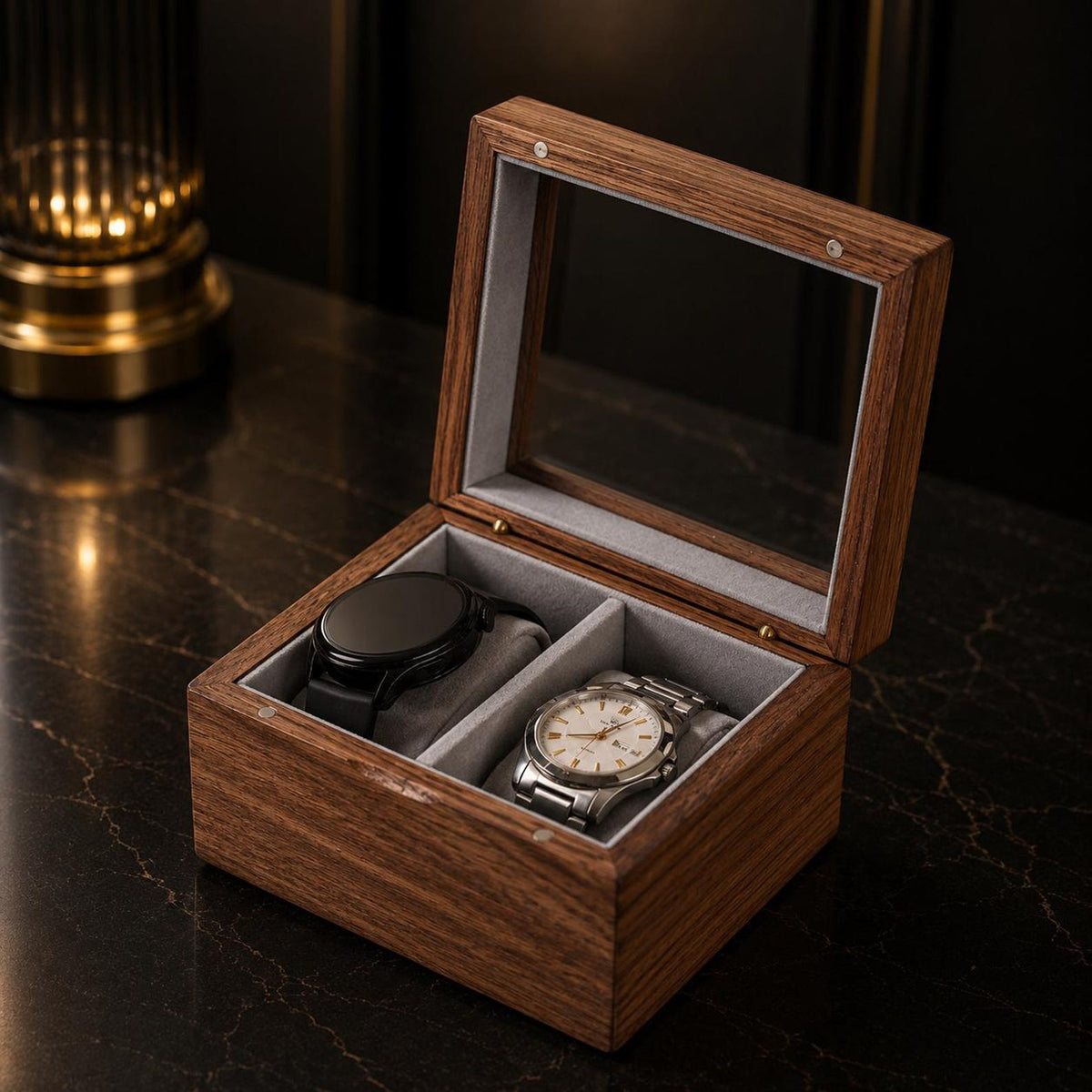 Engraved Wide Wood Watch Box - Walnut 2,3,5 Slots Watches Collection Organizer Anniversary Wedding Gift Groom Husband Father