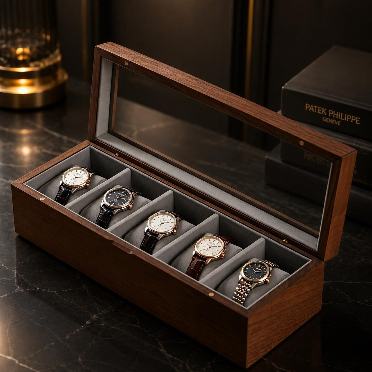 Engraved Wide Wood Watch Box - Walnut 2,3,5 Slots Watches Collection Organizer Anniversary Wedding Gift Groom Husband Father