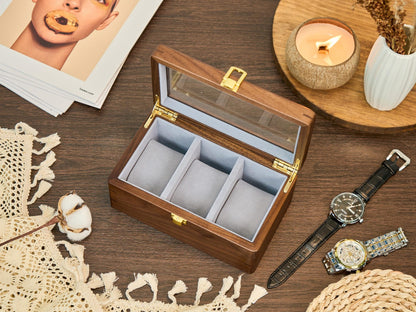 Wooden Watch Box for Men, Watch Organizer Case with Glass Lid, Luxury Wood Watch Storage Display, Custom Gift for Husband Dad Boyfriend