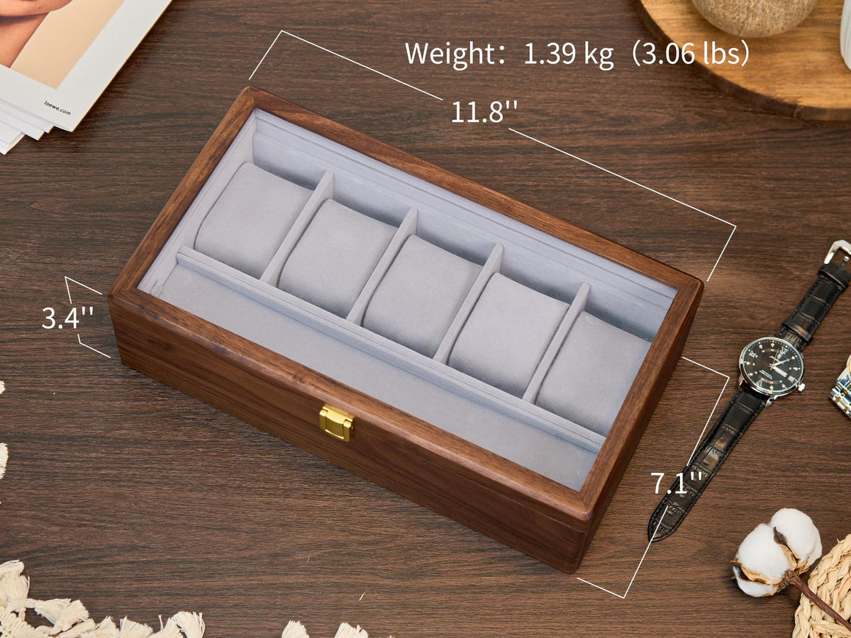 Wooden Watch Box for Men, Watch Organizer Case with Glass Lid, Luxury Wood Watch Storage Display, Custom Gift for Husband Dad Boyfriend