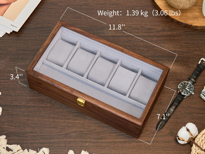 Personalized Wooden Watch Box for Men, Large Custom Engraved Watch Organizer, Luxury Walnut Wood Watch Storage Case, Handmade gift for him