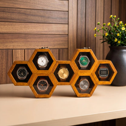 Personalized Rosewood Honeycomb Watch Box, Glass Lid Organizer, Handmade Wood Case