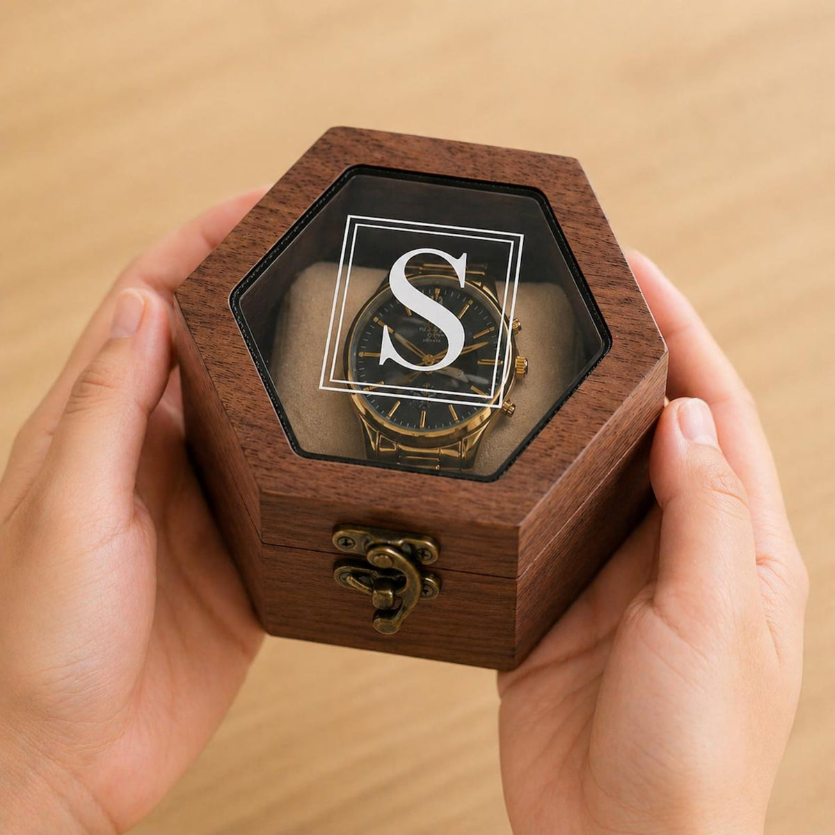 Personalized Rosewood Honeycomb Watch Box, Glass Lid Organizer, Handmade Wood Case