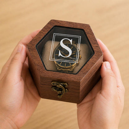 Personalized Rosewood Honeycomb Watch Box, Glass Lid Organizer, Handmade Wood Case