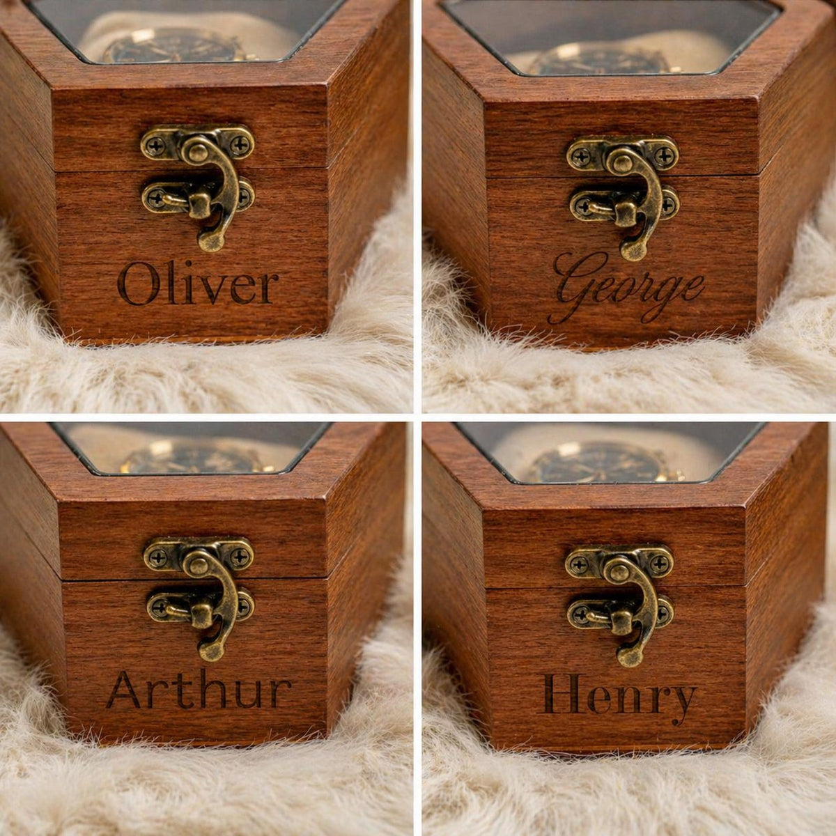 Personalized Rosewood Honeycomb Watch Box, Glass Lid Organizer, Handmade Wood Case
