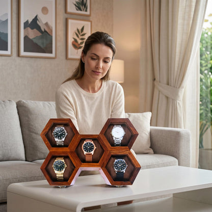 Personalized Rosewood Honeycomb Watch Box, Glass Lid Organizer, Handmade Wood Case