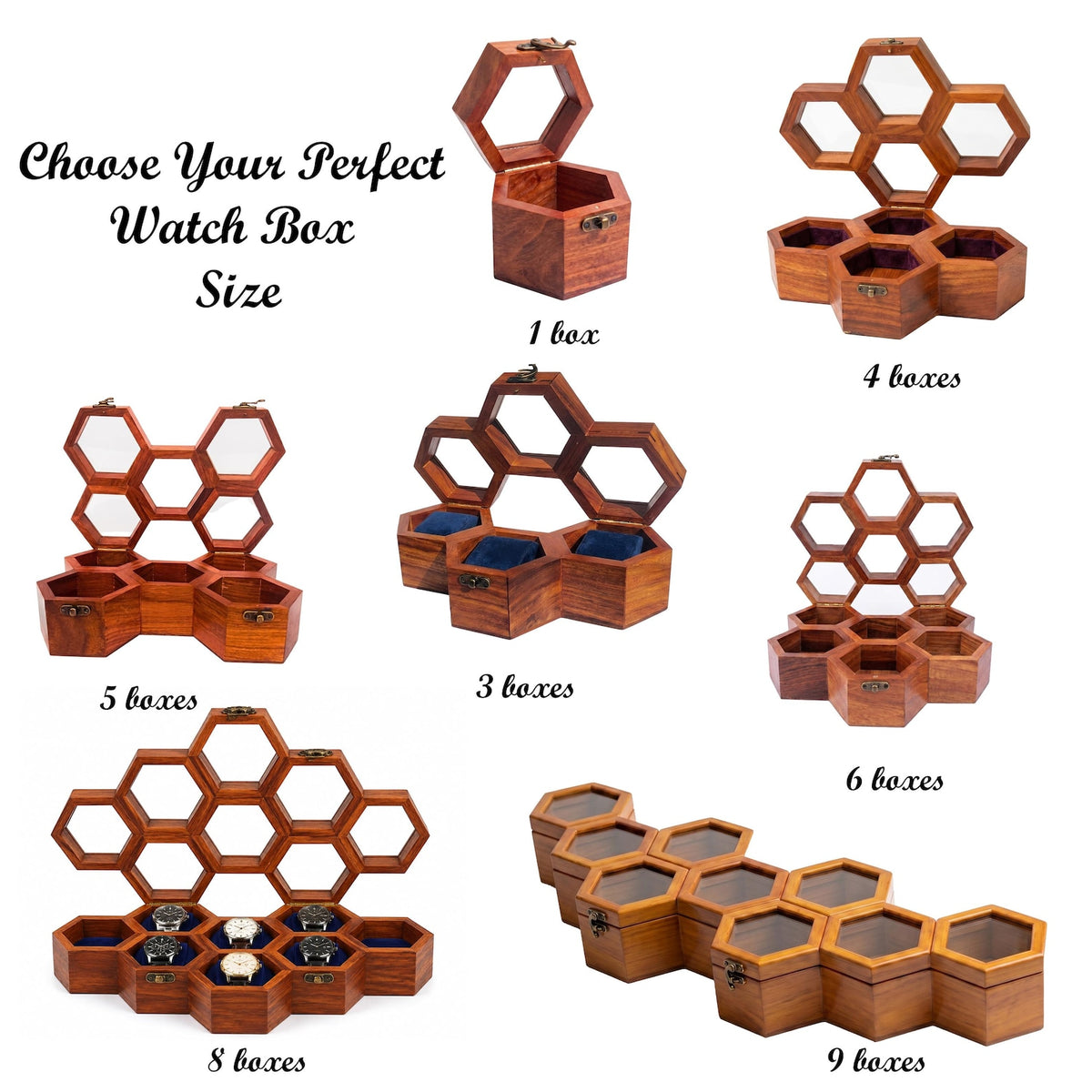 Personalized Rosewood Honeycomb Watch Box, Glass Lid Organizer, Handmade Wood Case
