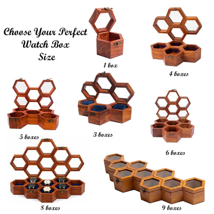 Personalized Rosewood Honeycomb Watch Box, Glass Lid Organizer, Handmade Wood Case