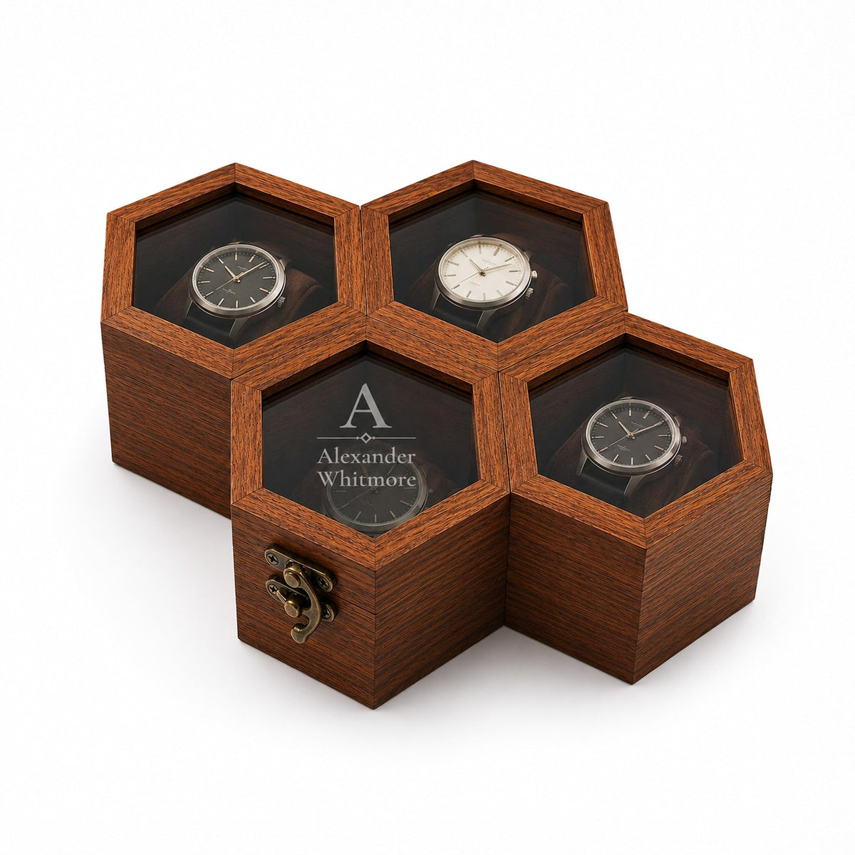 Personalized Rosewood Honeycomb Watch Box, Glass Lid Organizer, Handmade Wood Case