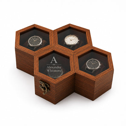Personalized Rosewood Honeycomb Watch Box, Glass Lid Organizer, Handmade Wood Case