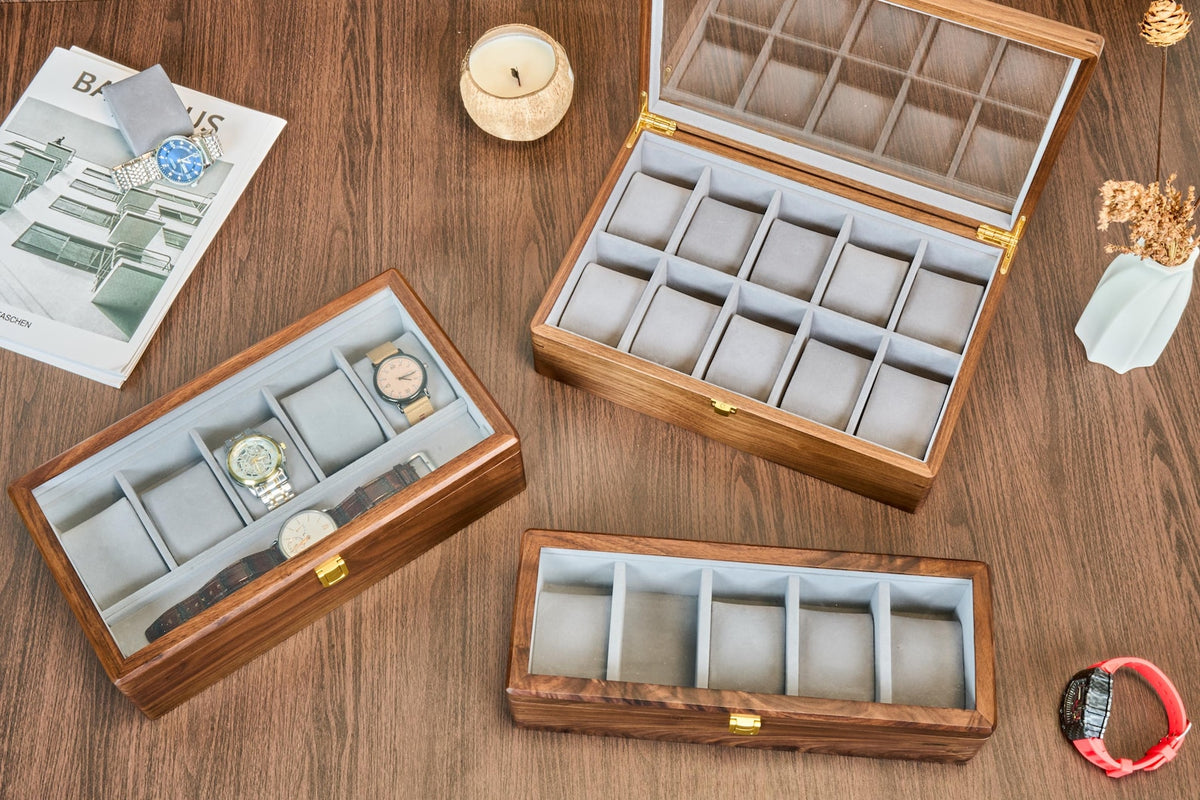 Wooden Watch Box for Men, Watch Organizer Case with Glass Lid, Luxury Wood Watch Storage Display, Custom Gift for Husband Dad Boyfriend