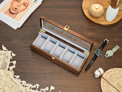 Personalized Wooden Watch Box for Men, Large Custom Engraved Watch Organizer, Luxury Walnut Wood Watch Storage Case, Handmade gift for him