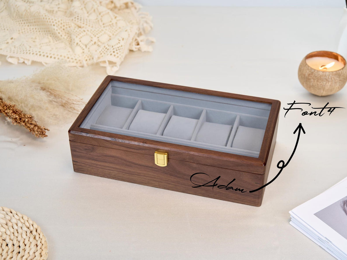 Personalized Wooden Watch Box for Men, Large Custom Engraved Watch Organizer, Luxury Walnut Wood Watch Storage Case, Handmade gift for him