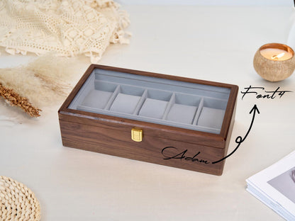 Personalized Wooden Watch Box for Men, Large Custom Engraved Watch Organizer, Luxury Walnut Wood Watch Storage Case, Handmade gift for him