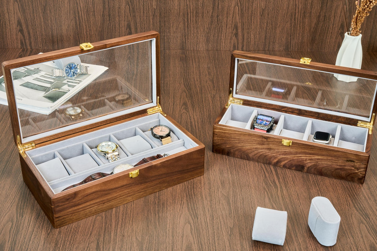 Personalized Wooden Watch Box for Men, Large Custom Engraved Watch Organizer, Luxury Walnut Wood Watch Storage Case, Handmade gift for him