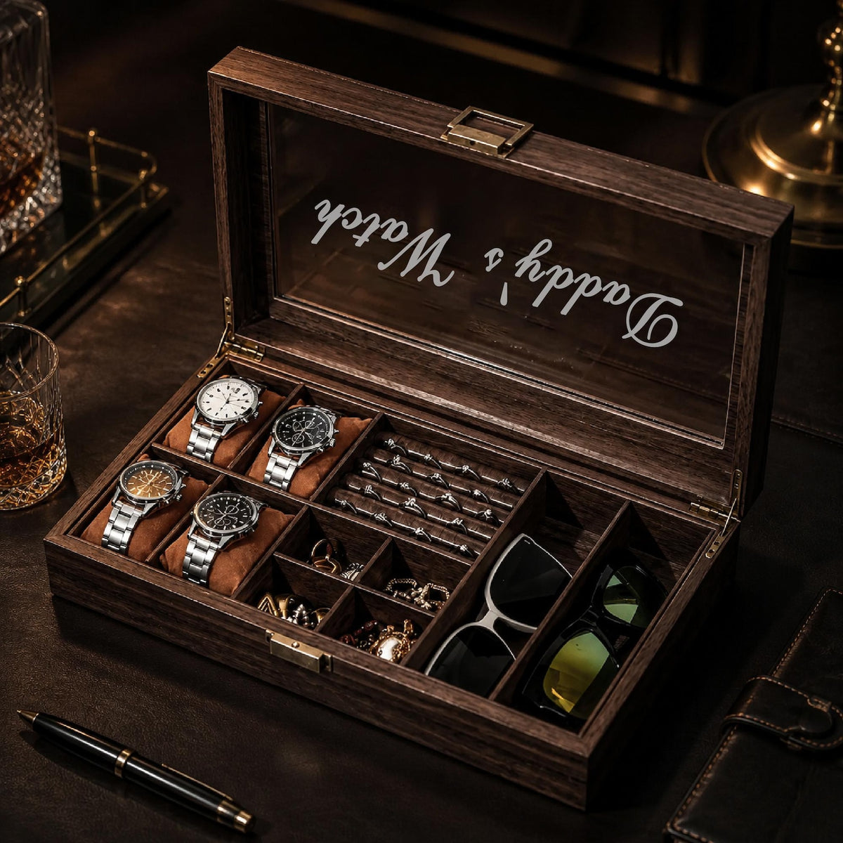 Custom Mens Storage Box,Men's Jewelry Box,Personalized Watch Box Holds Watches, Cufflinks, Sunglasses & More,Vintage Mens Gift,Gifts For Him