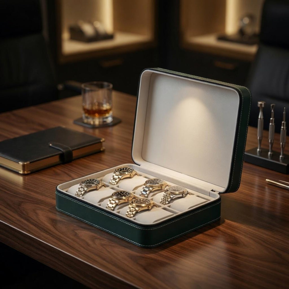 Engraved Watch Display Case 6 10 12 Slot Watch Storage Box Organizer with Zipper Luxury Collector Watch Box Gift for Men