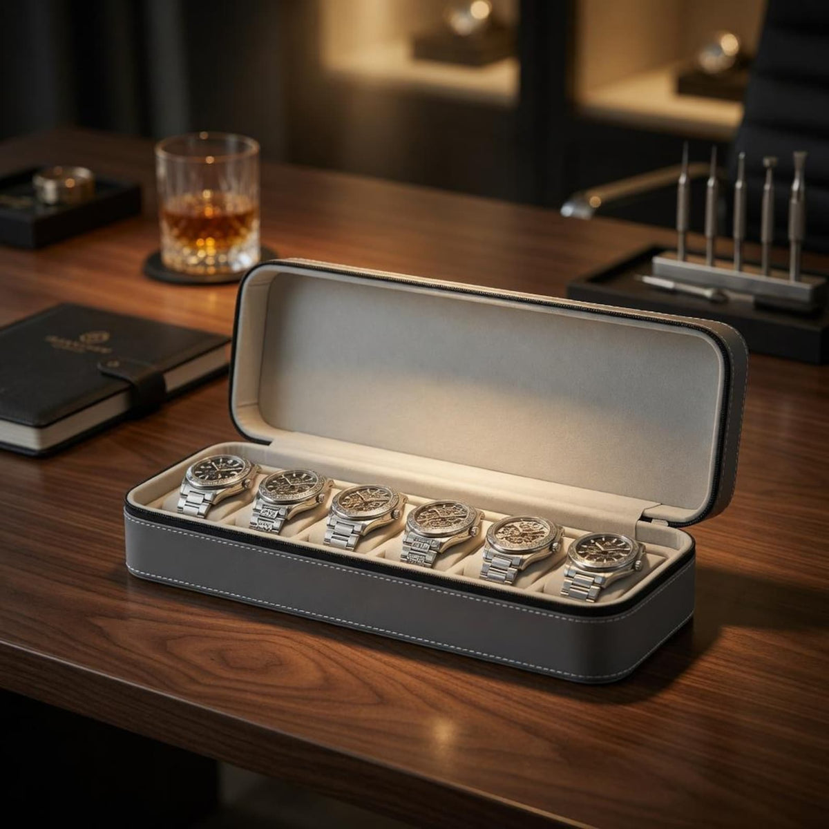 Engraved Watch Display Case 6 10 12 Slot Watch Storage Box Organizer with Zipper Luxury Collector Watch Box Gift for Men